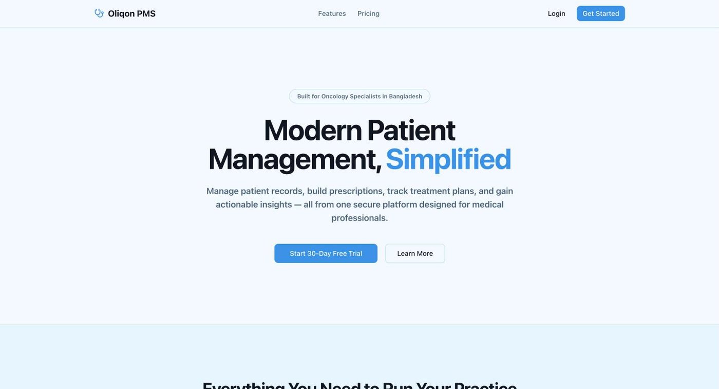 Oliqon PMS landing page